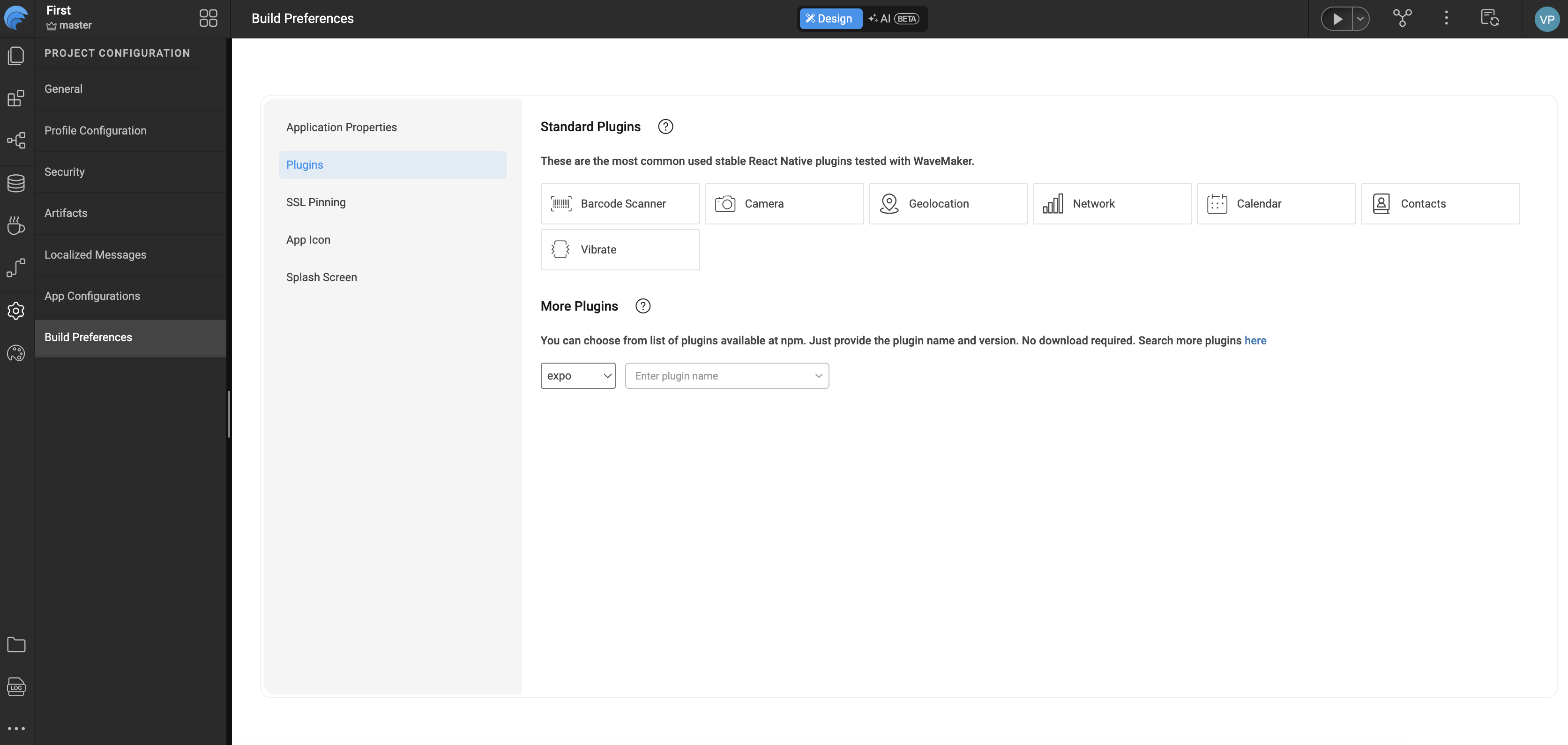Build Preferences Plugins screen with Standard Plugins and More Plugins sections
