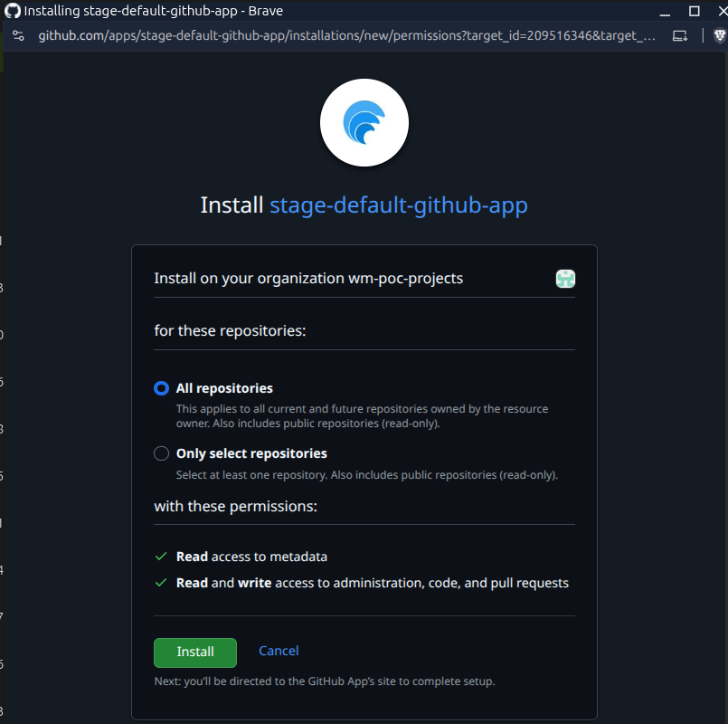 Selecting which repositories the GitHub App can access